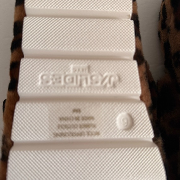 JSLIDES Shearling Leopard Print Fur Gold Buckle Chunky Tan Slippers Women Size 6 - Picture 13 of 15